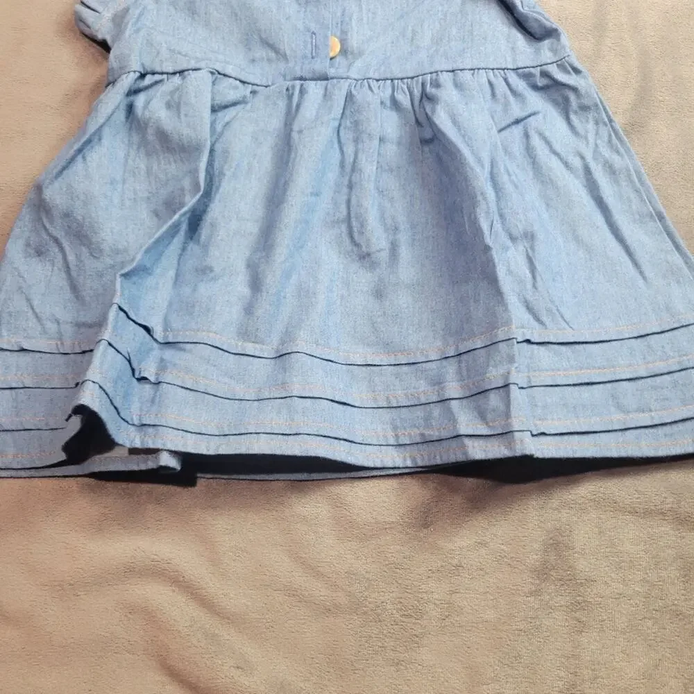 Boutique‎ Dress Girls Blue Pink Embroidered Flowers Chambray Size 18-24 Used